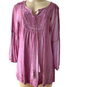 Studio West Pink Boho Embroidered Peasant Blouse Rayon Medium